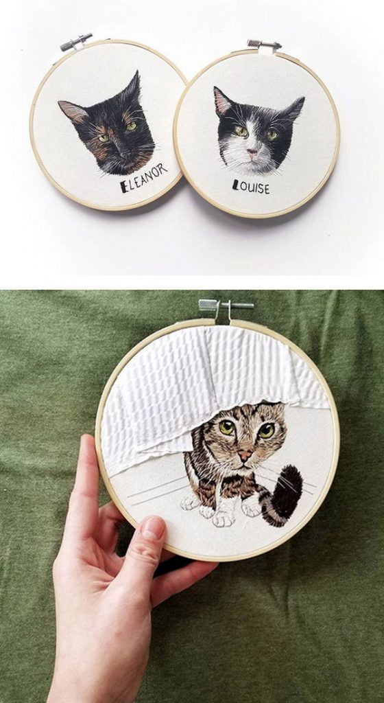 custom pet portrait embroidery art - Anya Helm interview