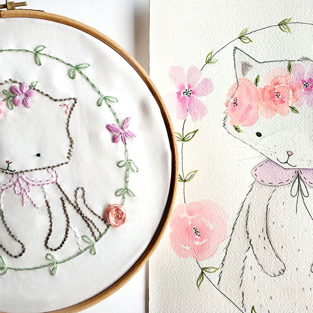 Bumpkin Hill Embroidery flower catsq