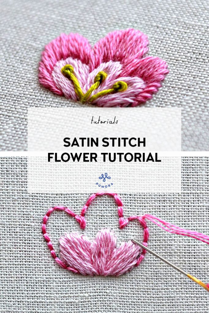 satin stitch flower embroidery tutorial