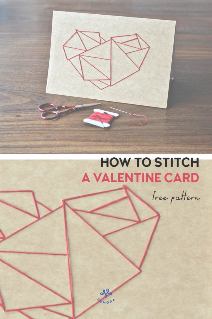 How to embroider a heart card - embroidery on paper