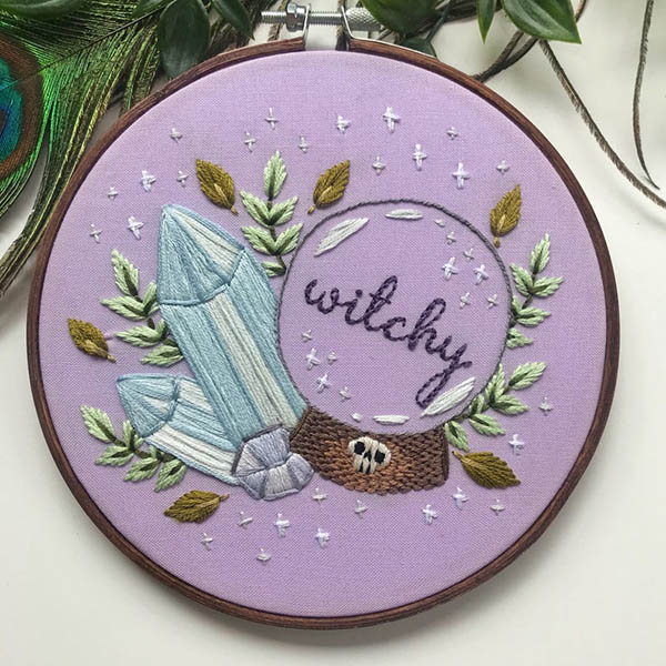 Witchy crystal embroidery pattern by flossandhoopshop