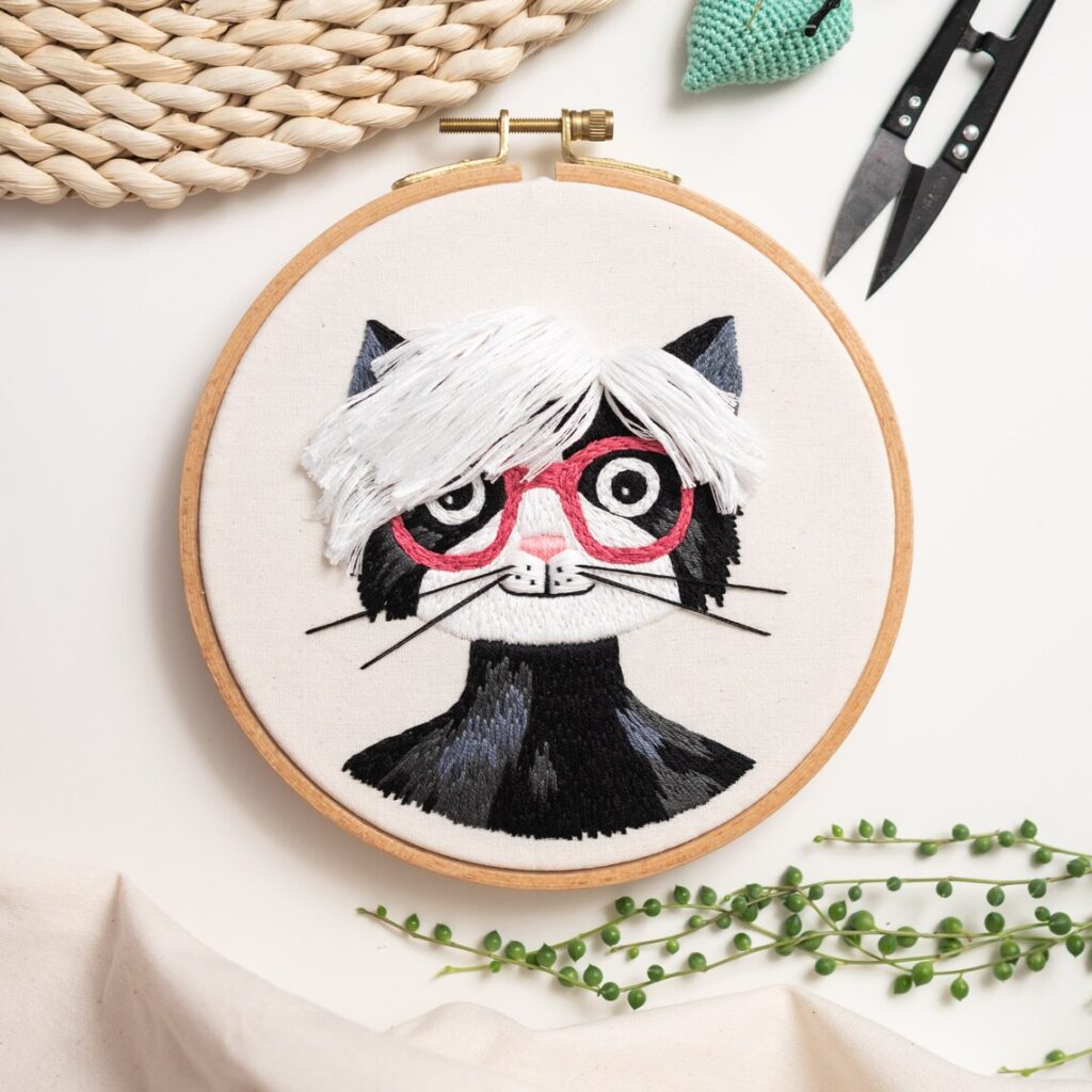 Andy Warhol cat embroidery pattern by whyknotstitches