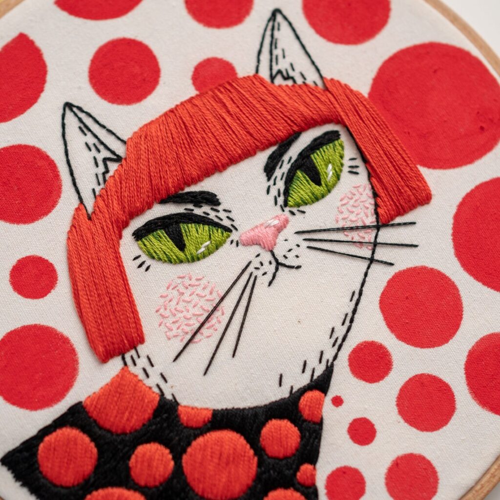 Yayoi Kusama cat embroidery pattern by whyknotstitches